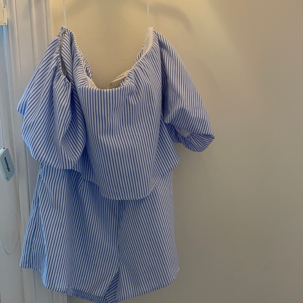 Impeccable Pig Striped Off the Shoulder Romper